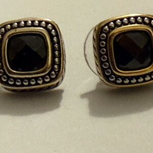 Black and Gold Square Stud Earrings